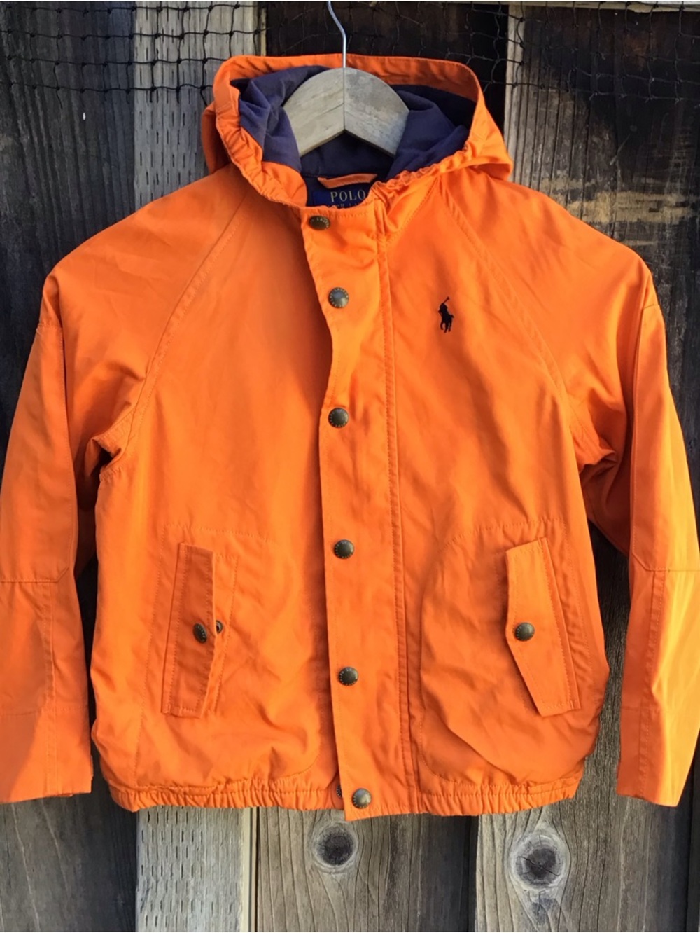Polo Ralph Lauren Orange Hooded Jacket Kids Size 7 Full Zip Snap Coat